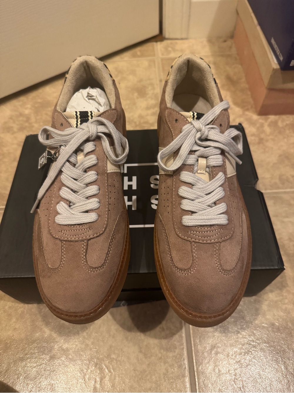 Shu shop Stacey Platform Sneakers in Taupe Suede